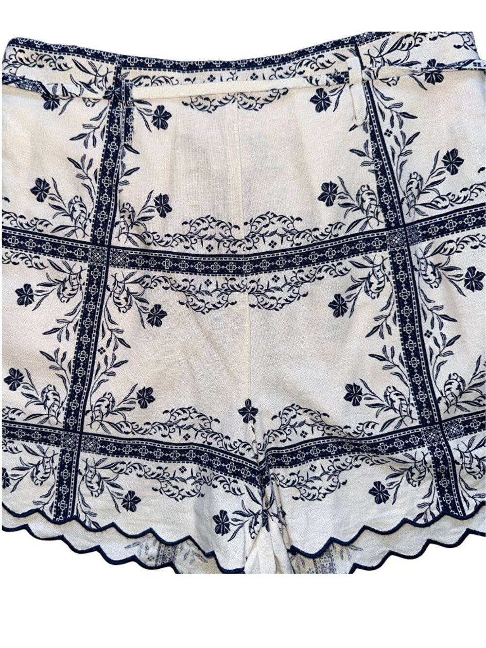 NWOT A New Day Blue White Floral Linen Blend Scalloped Shorts Size 2 - Picture 8 of 11